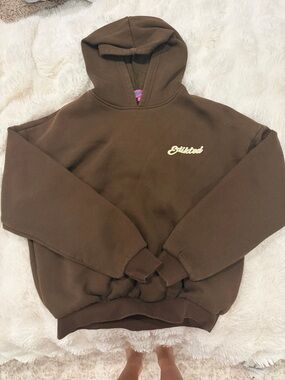 Edikted Brown Crewneck Hoodie with Script Logo